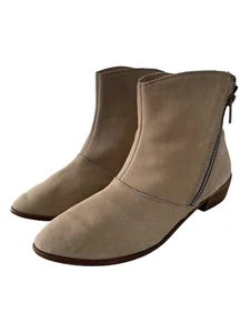 KDB Kelsi Dagger Double Zip Ankle Bootie Size 8 Almond Toe Tan Neutral Boho Chic - Picture 1 of 9