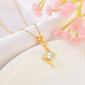 Natural Blue Topaz Oval Cut Thunder Shape 925 Silver Handmade Pendant Necklace - Picture 1 of 12