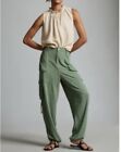 By Anthropologie Relaxed Linen Blend Utility Pants in Moss. Size L. MSRP $148