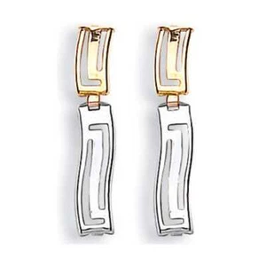 9K Gold Greek Key Earrings. Dangle Two tone Meandros Greek Earrings. - Picture 1 of 8