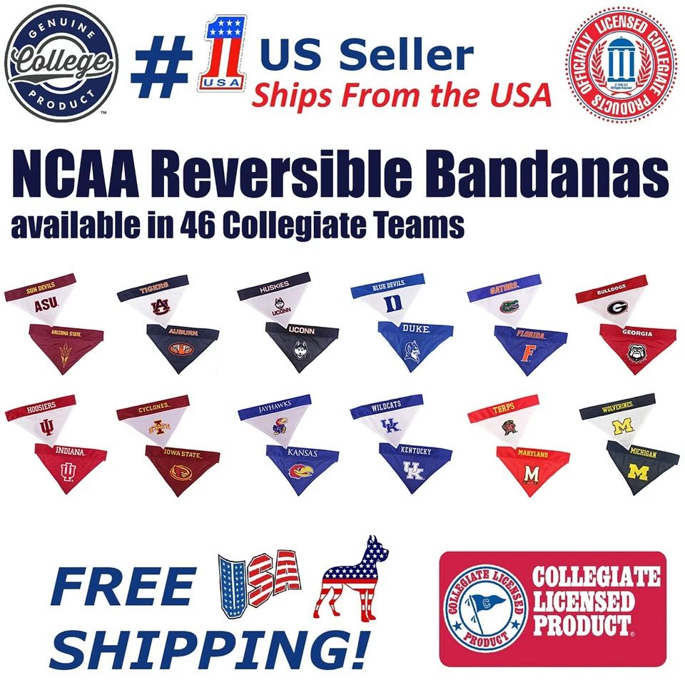 Pets First NCAA Reversible Bandana for Dogs & Cats 2-sided Premium Bandana - Image 1 of 3