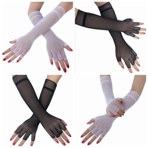 Men Women Sexy Gloves Long Elbow Black Fishnet Fingerless Punk Bride Gloves - Picture 1 of 8
