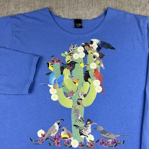 Sabaku Artwear Shirt Women’s Sz Large Saguaro Birds Blue Pullover 3/4 Sleeve - Picture 1 of 8