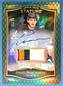 2023-24 UD Stature Pavel Mintyukov Rookie 3 Color Patch ON CARD Auto GREEN /35 - Picture 1 of 2