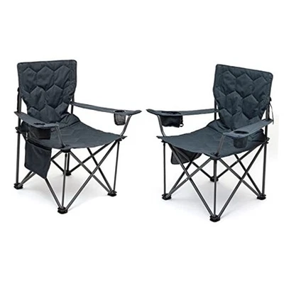  Cadeira de acampamento dobrável oversized pacote com 2 500 libras cadeiras de gramado resistentes cinza 2 peças - Imagem 1 de 4