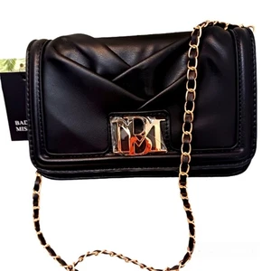 Badgley Mischka Modern Crossbody Wallet Geldbörse Black Creased Front Weaved Chain - Bild 1 von 10