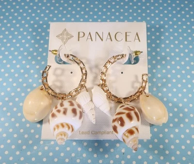 Pendientes de aro Panacea con caparazón real cuelga tono dorado 2,5" perforados NUEVO en tarjeta Foto 1 de 4