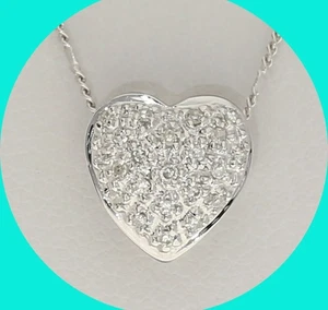 Natural Diamond Heart Pendant Necklace .10CT 14K White Gold 20”Chain - Bild 1 von 8