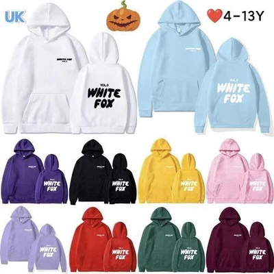 Girls and Boys White✨Black✨Fox✨Pocket Hoodies Kids Sweatshirts Casual PullovER