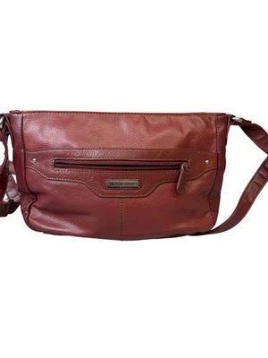 Jaclyn Smith Crossbody Bag Womens Burgundy Faux Leather Shoulder Purse Front Zip - Image 1 of 4
