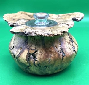 Rustikales Kunsthandwerk Wurzelholz Glas Öl Kerze Glas Einsatz Naturrand gedrechselt Gefäß - Bild 1 von 14