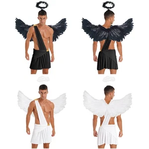 Para Hombres Halloween Ángel Cosplay Disfraz Falda con Alas de Pluma y Conjunto de Aro para el Pelo - Imagen 1 de 28