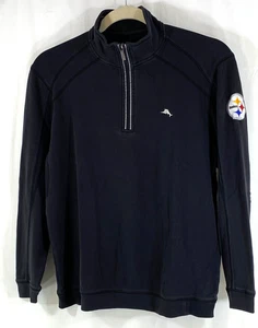 Tommy Bahama Pittsburgh Steelers 1/4 Zip L/Sleeve Sweater Pullover Black Mens M - Picture 1 of 11