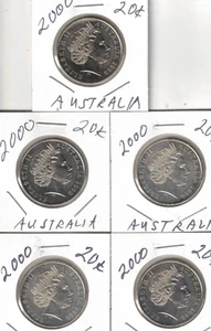 2000 AUSTRALIEN Stempelglanz 20 Cent QEII & Entenschnabeltier Schnabeltier Münze! (5 Münzen) - Bild 1 von 3