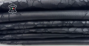 BLACK DRY MUD NATURALLY CRACKED Thick Lambskin Leather 5 skins 35sqf 1.1mm C6067 - Picture 1 of 7
