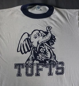 Vintage Tufts Jumbos Hemd Herren Large weiß marine College Ringer University 80er - Bild 1 von 11