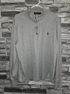 Polo Ralph Lauren 100 % Baumwolle grau 1/4-Reißverschluss Stehkragen Pullover Herren Größe XL  - Bild 1 von 11