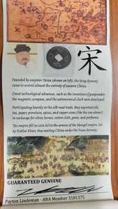 Ancient Chinese Cash Coin with Historical Scroll - Picture 1 of 4