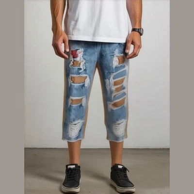 Bermuda jeans desgastada RAGE of a Rebellion tamanho 30 two tone streetwear desgastada - Imagem 1 de 4