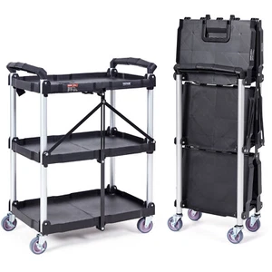 Uimoso Foldable Utility Service Cart 3 Shelf 165LBS with Swivel Lockable Wheels - Picture 1 of 10
