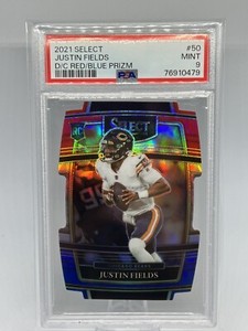 2021 Panini Select - Red & Blue Prizm Die-Cut #50 Justin Fields Rookie. PSA 9!