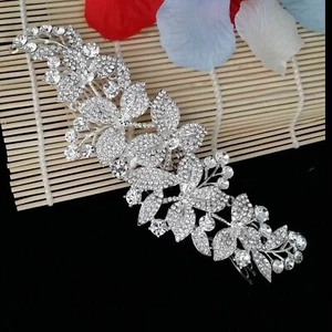 Large Women Bridal Wedding Flower Diamond Crystal Rhinestones Hair Clip Comb - Picture 1 of 6