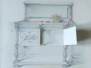 Dessin original crayon et aquarelle et articulé d'un meuble SCHMIT PARIS 1900 - Foto 1 di 8