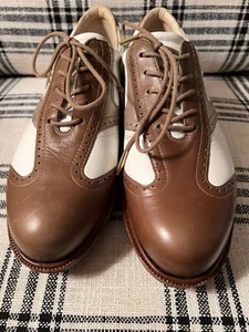 Women's Ecco Oxford Brown & White Golf Shoes, Size 8.5 - Picture 1 of 12