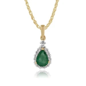 Classic Pear Emerald & Diamond Pendant in 9ct Yellow Gold - Picture 1 of 1