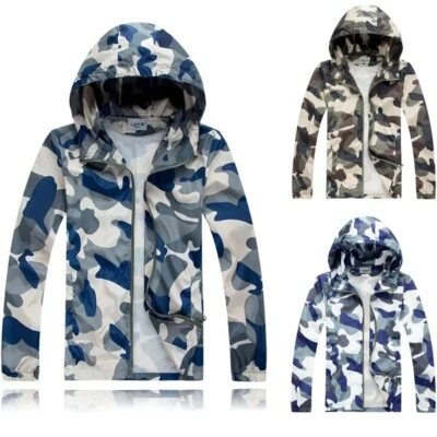 Mens Clothes Jackets  Camouflage Zip Hooded Sports Casual Military Jackets Tops - Image 1 of 4
