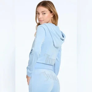 NEW! NWT JUICY COUTURE Velour OG Bling Tracksuit Set Frosted Light Blue Size M - Picture 1 of 8