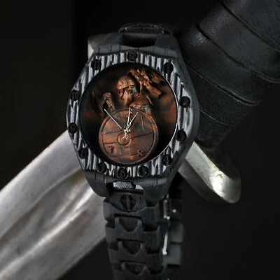 Одинокий викинг ручной работы деревянные часы викинг мужской подарок болото дуб часы для человека - Изображение 1 из 4