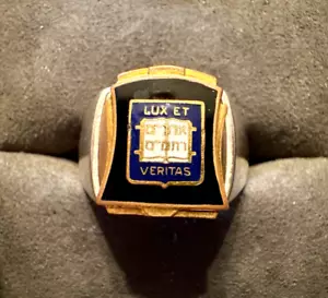 Antique Gold Filled Black & White Enamel YALE UNIVERSITY Sterling Signet Ring - Picture 1 of 4