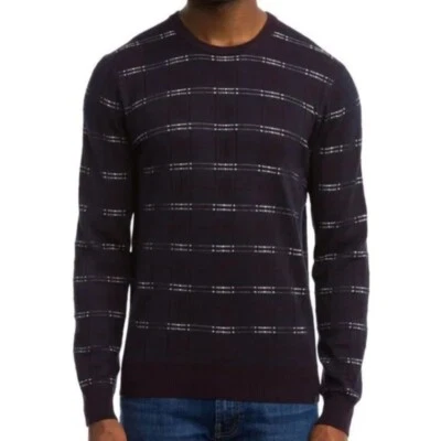 NEW NWT PERRY ELLIS Mens Navy Blue Burgundy Plaid Cotton Wool Sweater 2XLT TALL - Image 1 of 4