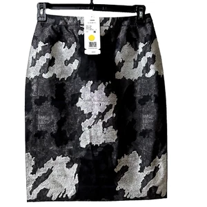 ESCADA Womens Jacguard Foil Pencil Party Skirt SZ 36/8 Black Silver Silk $ 990 - Picture 1 of 14
