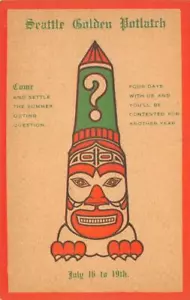 SEATTLE GOLDEN POTLATCH Póster Estilo Tótem Nativo Americano Años 1910 WA Antiguo - Imagen 1 de 2