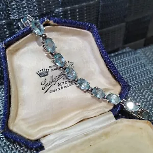Vintage 925 Sterling Silver Tennis Bracelet, Genuine Blue Topaz Bracelet, 2005 - Picture 1 of 7