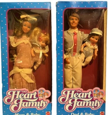 Vintage Mattel Heart Family Dad & Baby/Mom & Baby 1984 Lot Of 2 Boxed Sets NBRB - Image 1 of 4