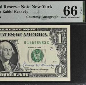 1969A $1 Federal Reserve Note - PMG 66EPQ - Courtesy Autograph - David M Kennedy - Picture 1 of 3