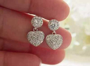 925 Sterling Silver 2Ct Round Cut Real Moissanite Women's Drop & Dangle Earrings - Picture 1 of 5
