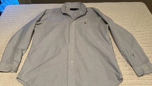 Polo Ralph Lauren Classic Fit Men’s 15.5 32/33 Blue Striped Flesh Pony Shirt - Picture 1 of 8