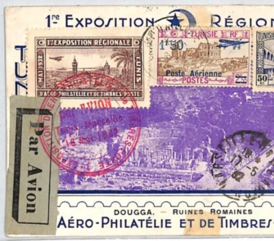 France Cols TUNISIA AVIATION Postcard 1932 AERO EXHIBITION Air Mail Paris PG145 - Image 1 of 4