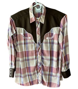 Camisa H Bar C Para Hombre Talla XXL Marrón A Cuadros Perla Broches Manga Larga De Colección EE. UU. - Imagen 1 de 9