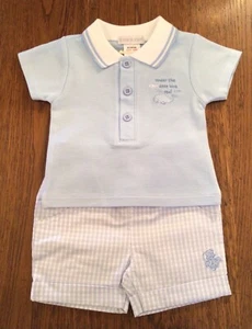 🐳 BABY BOYS POLO T-SHIRT & SHORTS SET BABY BLUE / WHITE 0/3, 6/9 MONTHS BNWT - Picture 1 of 1