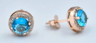 正品 2.18 克拉蓝色 TOPAZ 白色蓝宝石耳钉 0.925 银色 - 全新带标签 — 第 1/3 张图片