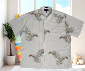 Weekender Floral Finest Silk Shirt Hawaiian Beige Men 2XL Short Sleeve Button Up - Picture 1 of 13