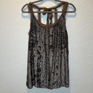 Twin- Set Simona Barbieri Milano Full Sequined Brown Top With Bow on Back  NWOT - Picture 1 of 9
