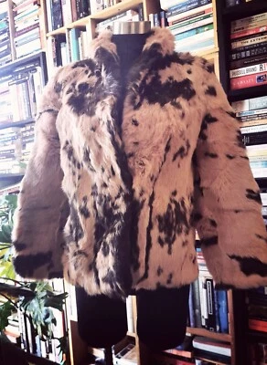 Rare Vintage Rabbit Fur Peach Tan Chocolate Brown Womens 70s Coat AU8 US4 EU34  - Image 1 of 4