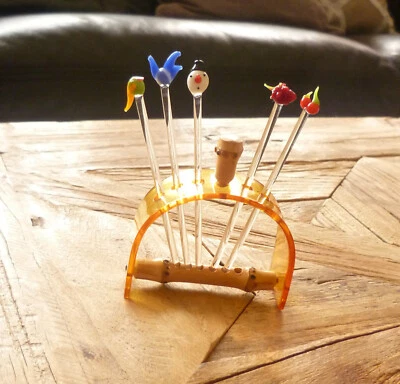 Cocktail Käse Pieker Picker 50er 60er Jahre Glas Bambus Vintage aus Nachlass - Bild 1 von 4