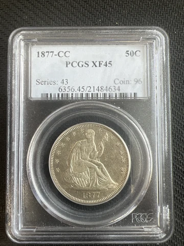 1877 CC Liberty Seated Half Dollar 50c PCGS GRADE XF45 FREE SHIPPING Cover